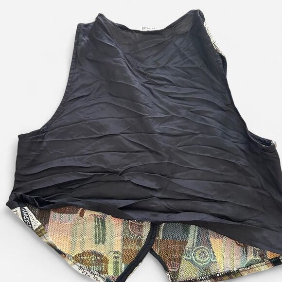 Vintage Wine Bottle Print Vest | USA-Made | Textured Fabric Quirky Button-Up LG - Picture 6 of 6